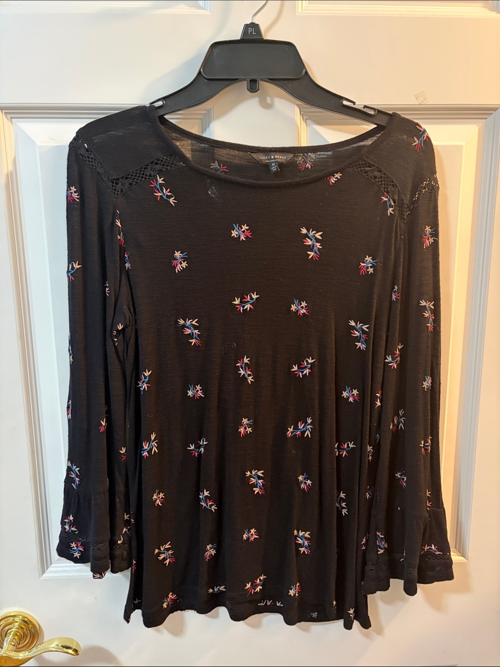 Lucky Brand Black Floral Embroidered Long-Sleeve Tunic